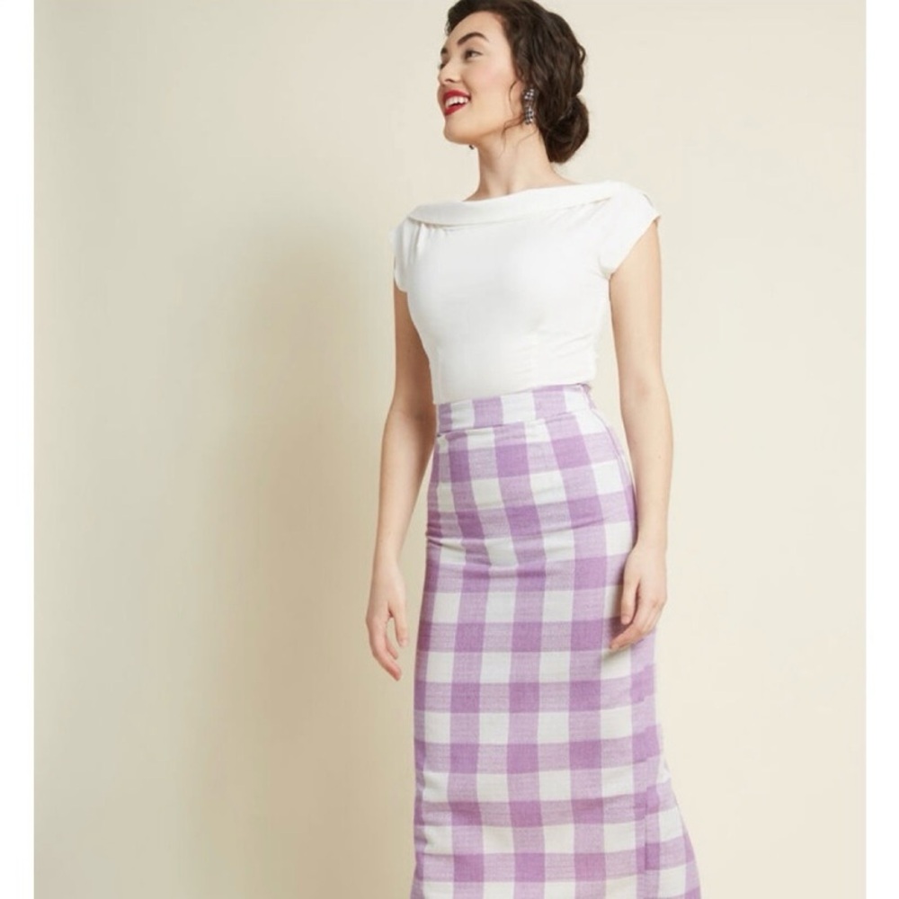 Bright & Beautiful Purple Gingham Midi Skirt SzM Cottagecore Retro Spring Picnic